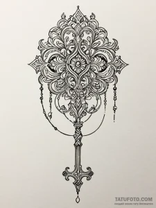 Bone key glowing faintly, artistic tattoo ske... - эскиз тату (№1751547245_0, 03.07.2025 12:54) — Tatufoto.com