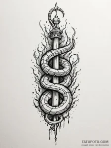 Ivory serpent through shattered spire, tattoo... - эскиз тату (№1751547377_0, 03.07.2025 12:56) — Tatufoto.com