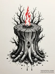 Tree stump with glowing runes, tattoo sketch... - эскиз тату (№1751547580_0, 03.07.2025 12:59) — Tatufoto.com