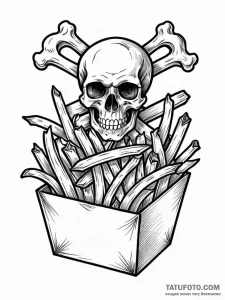 Box of french fries with a skull and crossbon... - эскиз тату (№1751547947_0, 03.07.2025 13:05) — Tatufoto.com