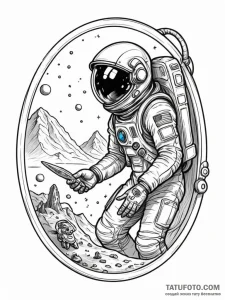 An astronaut discovering an alien artifact - эскиз тату (№1751548345_0, 03.07.2025 13:12) — Tatufoto.com
