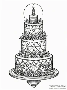 Cake, ink illustration for tattoo, highly det... - эскиз тату (№1751551138_0, 03.07.2025 13:58) — Tatufoto.com