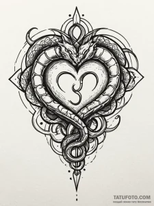Eclipse serpent devouring heart, tattoo flash... - эскиз тату (№1751552236_0, 03.07.2025 14:17) — Tatufoto.com