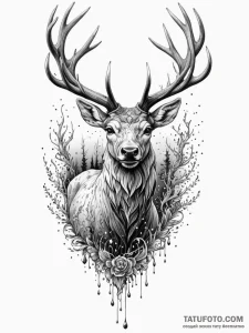 Arcane stag emerging from fog, tattoo line ar... - эскиз тату (№1751552320_0, 03.07.2025 14:18) — Tatufoto.com