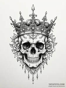 Ashen crown floating above skull, tattoo flas... - эскиз тату (№1751555376_0, 03.07.2025 15:09) — Tatufoto.com