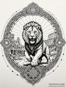 Gladiator fighting a lion in a ruined colosse... - эскиз тату (№1751555710_0, 03.07.2025 15:15) — Tatufoto.com
