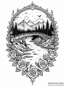A peaceful bridge over a calm river, nature l... - эскиз тату (№1751557305_0, 03.07.2025 15:41) — Tatufoto.com