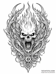 Needle blade devouring celestial flame, ink i... - эскиз тату (№1751557642_0, 03.07.2025 15:47) — Tatufoto.com