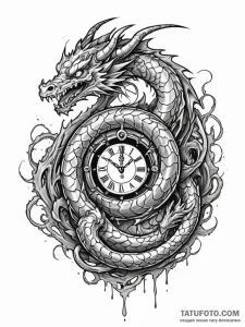 Dragon coils through timepiece, concept art f... - эскиз тату (№1751557726_0, 03.07.2025 15:48) — Tatufoto.com
