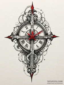 Clock with hands made of bone, ink illustrati... - эскиз тату (№1751557979_0, 03.07.2025 15:52) — Tatufoto.com