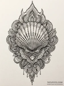 Shell, ink illustration for tattoo, ornamenta... - эскиз тату (№1751559500_0, 03.07.2025 16:18) — Tatufoto.com