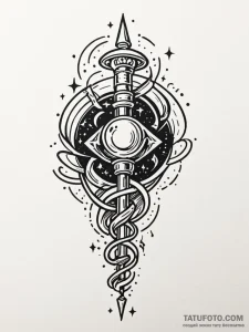 Key suspended in starlight, tattoo line art,... - эскиз тату (№1751560031_0, 03.07.2025 16:27) — Tatufoto.com
