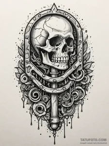 Quartz key unlocking bone cage, tattoo sketch... - эскиз тату (№1751560412_0, 03.07.2025 16:33) — Tatufoto.com