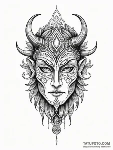 Druid mask with hollow eyes, artistic tattoo... - эскиз тату (№1751560840_0, 03.07.2025 16:40) — Tatufoto.com