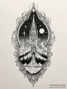Nightfall crown beneath spectral spire, conce... - эскиз тату (№1751562135_0, 03.07.2025 17:02) — Tatufoto.com