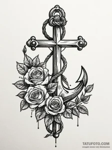 Anchor wrapped in rope and roses, concept art... - эскиз тату (№1751562649_0, 03.07.2025 17:10) — Tatufoto.com