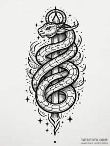 Torchlight serpent weaving through stars, tat... - эскиз тату (№1751562906_0, 03.07.2025 17:15) — Tatufoto.com