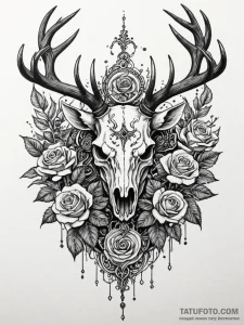 Apocalyptic stag with mechanical heart, ink i... - эскиз тату (№1751563338_0, 03.07.2025 17:22) — Tatufoto.com