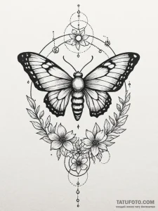 Moth spiraling through celestial bloom, tatto... - эскиз тату (№1751563771_0, 03.07.2025 17:29) — Tatufoto.com