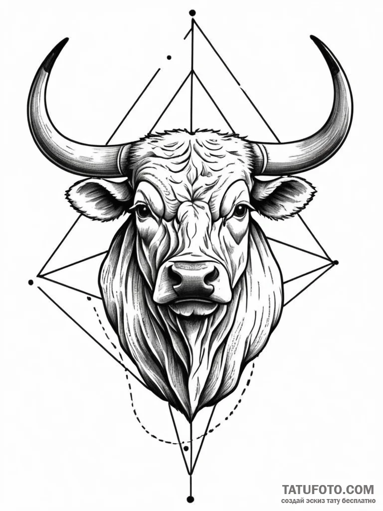 Bull, concept art for tattoo, black outline o... - эскиз тату (№1751563857_0, 03.07.2025 17:30) — Tatufoto.com