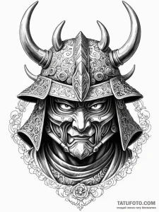 A samurai warrior's helmet (kabuto), tattoo d... - эскиз тату (№1751564323_0, 03.07.2025 17:38) — Tatufoto.com