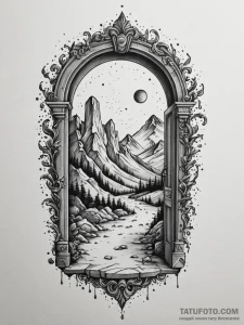 Quartz door opening into void, ink illustrati... - эскиз тату (№1751564410_0, 03.07.2025 17:40) — Tatufoto.com