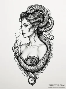 Serpent coiled around a woman's arm, its scal... - эскиз тату (№1751564583_0, 03.07.2025 17:43) — Tatufoto.com