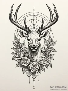 Deer's antlers tangled with fiber optic cable... - эскиз тату (№1751564668_0, 03.07.2025 17:44) — Tatufoto.com