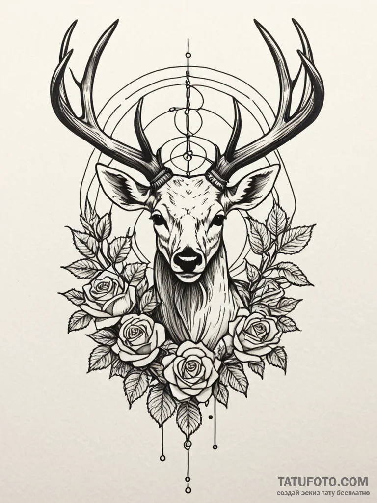 Deer's antlers tangled with fiber optic cable... - эскиз тату (№1751564668_0, 03.07.2025 17:44) — Tatufoto.com