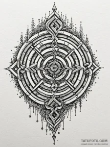 Labyrinth key bound in roots, artistic tattoo... - эскиз тату (№1751565696_0, 03.07.2025 18:01) — Tatufoto.com