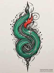 Emerald flame coiling around blade, tattoo sk... - эскиз тату (№1751565781_0, 03.07.2025 18:03) — Tatufoto.com