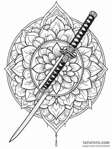 Sakura petal storm swirling around a katana h... - эскиз тату (№1751566731_0, 03.07.2025 18:18) — Tatufoto.com