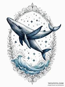 Whale breaching from an ocean of stars, artis... - эскиз тату (№1751567250_0, 03.07.2025 18:27) — Tatufoto.com