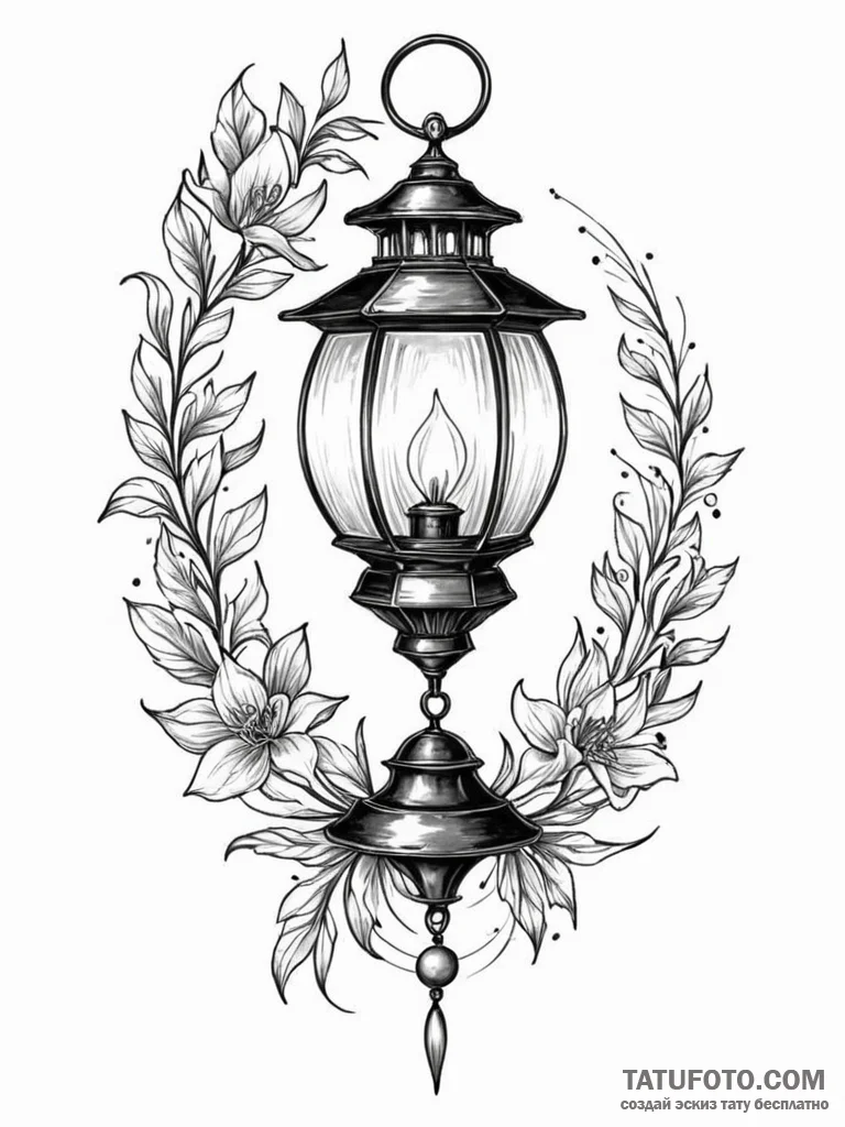 Ancient lantern with trapped spirit, ink illu... - эскиз тату (№1751568111_0, 03.07.2025 18:41) — Tatufoto.com