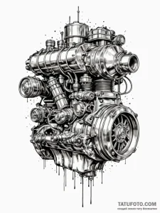 Straight-eight engine, exposed and chrome-pla... - эскиз тату (№1751568197_0, 03.07.2025 18:43) — Tatufoto.com
