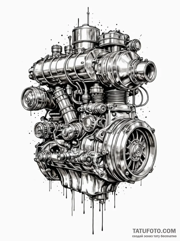 Straight-eight engine, exposed and chrome-pla... - эскиз тату (№1751568197_0, 03.07.2025 18:43) — Tatufoto.com