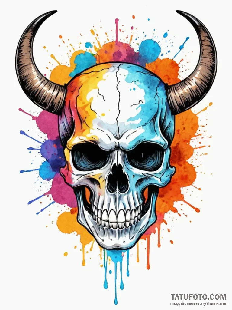 Atomic skull with digital horns, concept art... - эскиз тату (№1751568543_0, 03.07.2025 18:49) — Tatufoto.com
