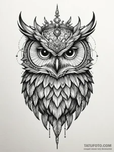 Owl wings crowned with thorns, tattoo line ar... - эскиз тату (№1751568889_0, 03.07.2025 18:54) — Tatufoto.com