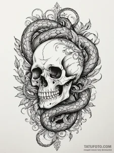 Burning serpent through skull, concept art fo... - эскиз тату (№1751569147_0, 03.07.2025 18:59) — Tatufoto.com