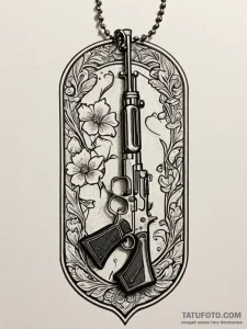 Soldier's dog tags hanging from a rifle, tatt... - эскиз тату (№1751572605_0, 03.07.2025 19:56) — Tatufoto.com