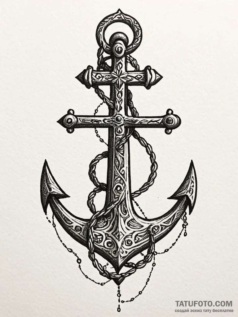 Anchor, tattoo drawing outline, detailed cros... - эскиз тату (№1751572777_0, 03.07.2025 19:59) — Tatufoto.com