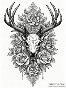 Etched antlers of bone stag, tattoo drawing o... - эскиз тату (№1751572949_0, 03.07.2025 20:02) — Tatufoto.com