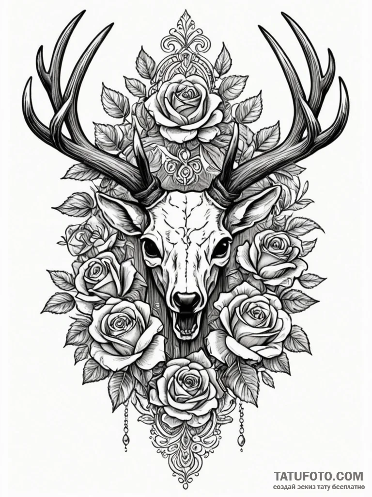 Etched antlers of bone stag, tattoo drawing o... - эскиз тату (№1751572949_0, 03.07.2025 20:02) — Tatufoto.com