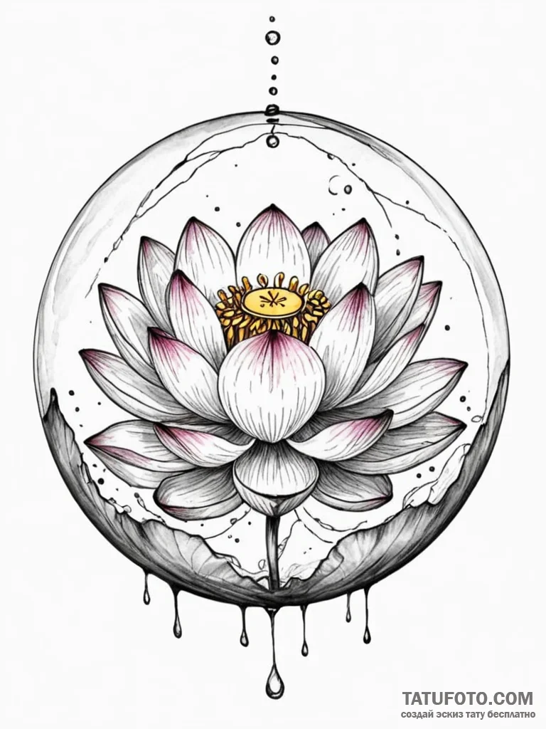 Lotus trapped in glass sphere, tattoo line ar... - эскиз тату (№1751573465_0, 03.07.2025 20:11) — Tatufoto.com