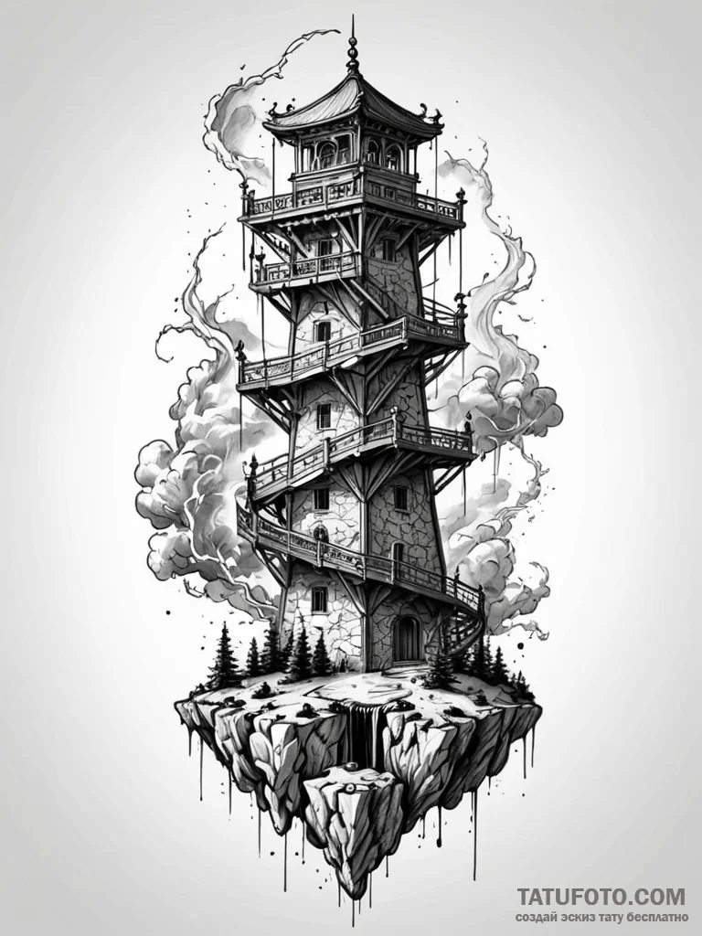 Storm banner beneath bone tower, concept art... - эскиз тату (№1751573637_0, 03.07.2025 20:13) — Tatufoto.com