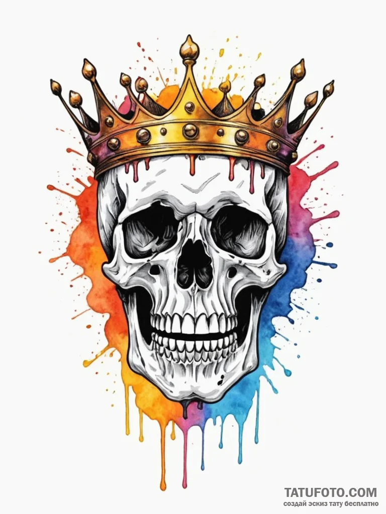 Engraved crown melting over skull, ink illust... - эскиз тату (№1751573897_0, 03.07.2025 20:18) — Tatufoto.com