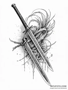 Katana blade shimmering with runes, tattoo li... - эскиз тату (№1751574240_0, 03.07.2025 20:24) — Tatufoto.com
