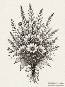 A vibrant bouquet of wildflowers, natural bea... - эскиз тату (№1751574750_0, 03.07.2025 20:32) — Tatufoto.com