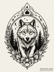 Paw print of a wolf, containing a forest scen... - эскиз тату (№1751575094_0, 03.07.2025 20:38) — Tatufoto.com
