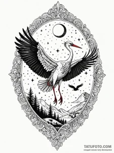 Stork delivering a baby swaddled in starlight... - эскиз тату (№1751575180_0, 03.07.2025 20:39) — Tatufoto.com